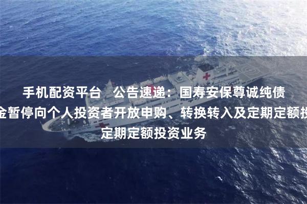 手机配资平台   公告速递：国寿安保尊诚纯债债券基金暂停向个人投资者开放申购、转换转入及定期定额投资业务