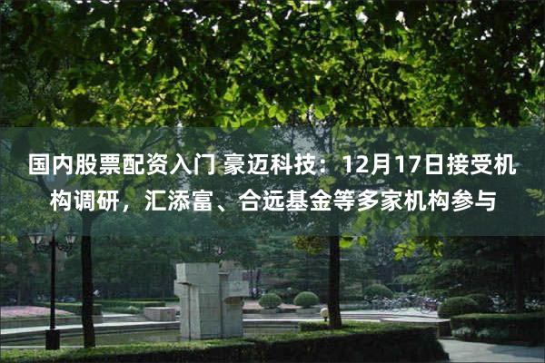 国内股票配资入门 豪迈科技：12月17日接受机构调研，汇添富、合远基金等多家机构参与