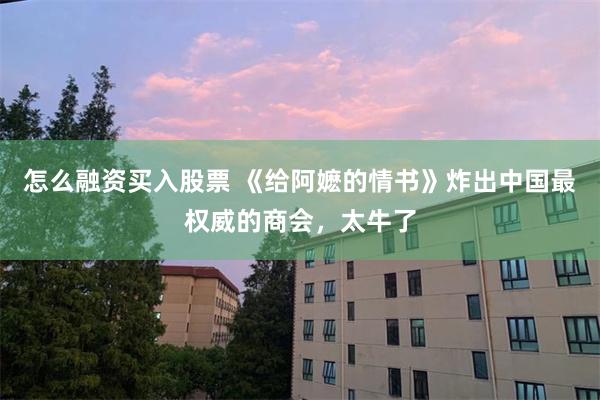 怎么融资买入股票 《给阿嬷的情书》炸出中国最权威的商会，太牛了